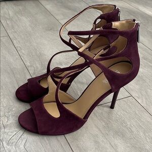 MICHAEL KORS Eggplant Purple Suede Strappy Heels, Size 8
